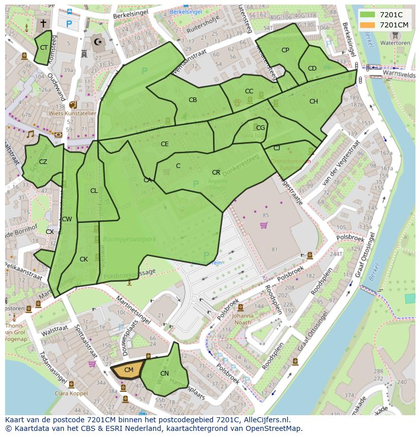 Afbeelding van het postcodegebied 7201 CM op de kaart.