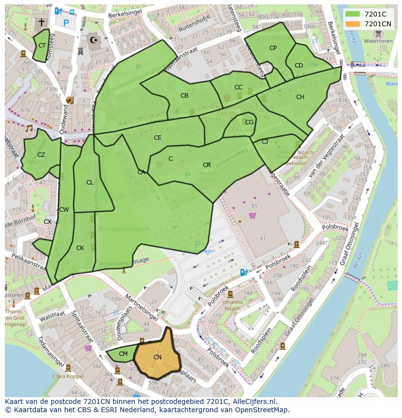 Afbeelding van het postcodegebied 7201 CN op de kaart.
