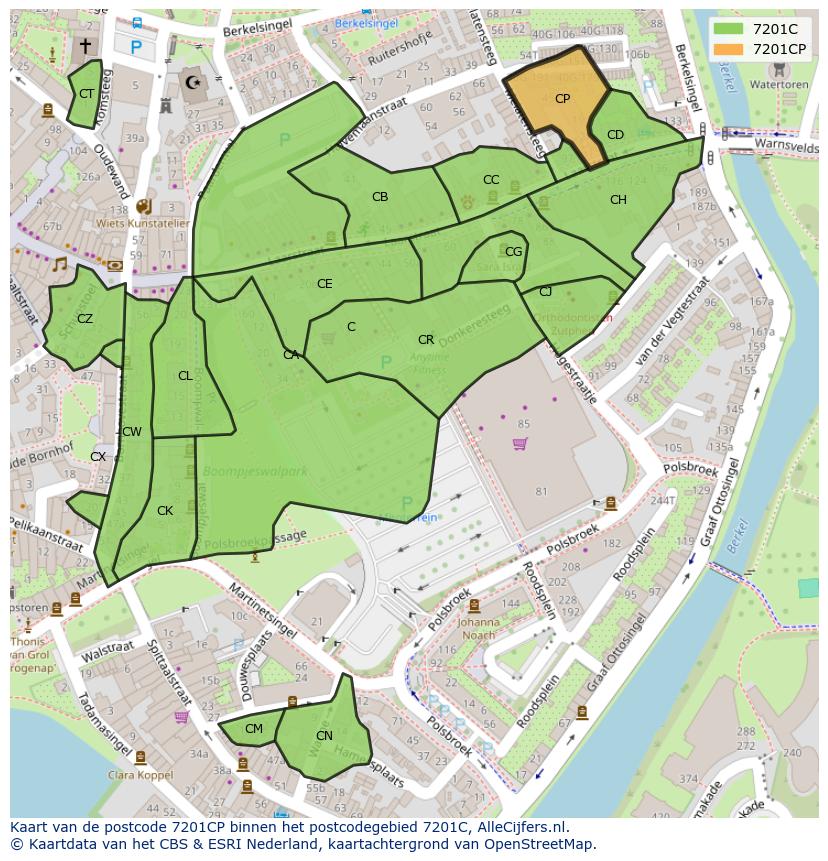 Afbeelding van het postcodegebied 7201 CP op de kaart.