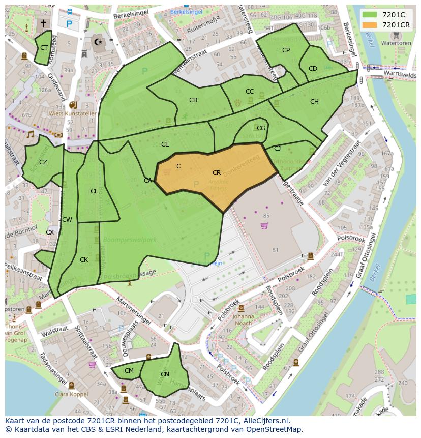 Afbeelding van het postcodegebied 7201 CR op de kaart.