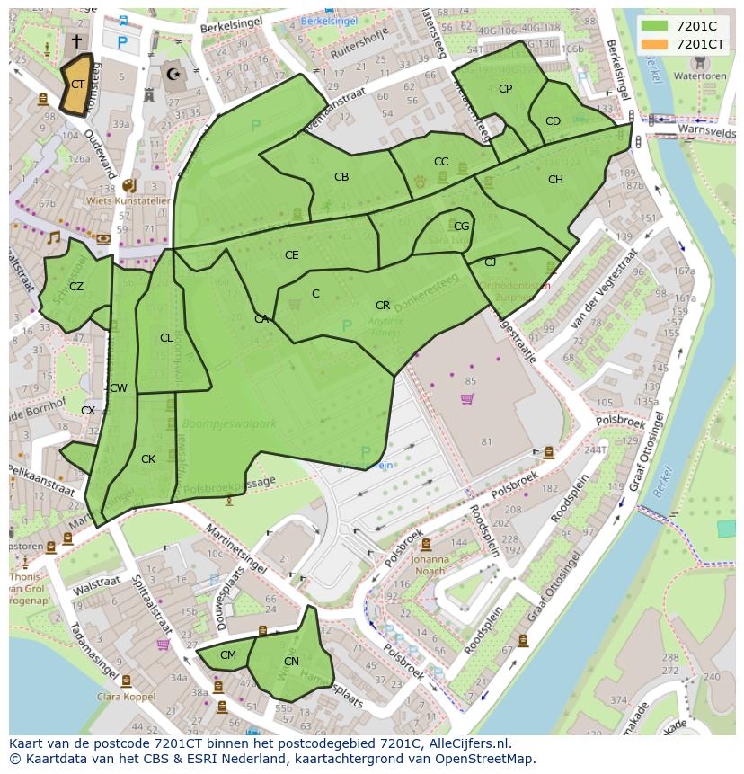 Afbeelding van het postcodegebied 7201 CT op de kaart.