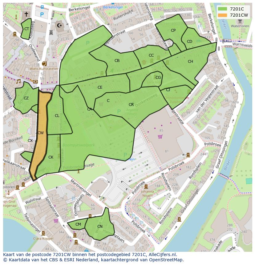 Afbeelding van het postcodegebied 7201 CW op de kaart.