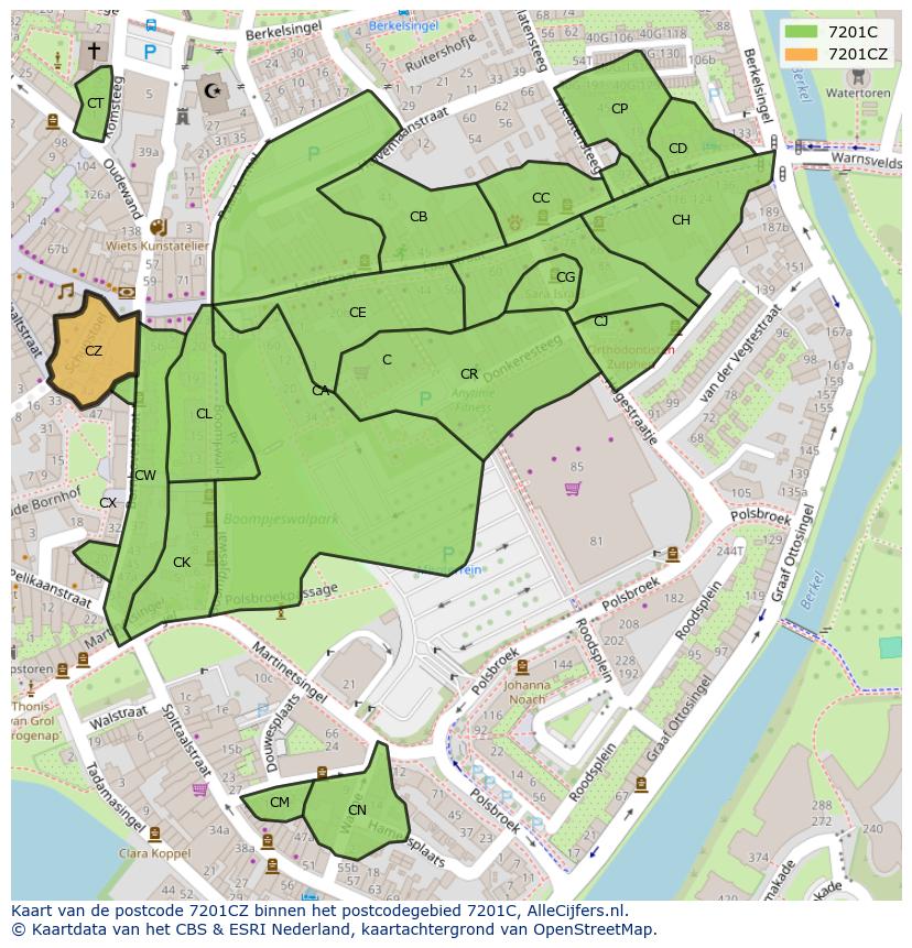 Afbeelding van het postcodegebied 7201 CZ op de kaart.