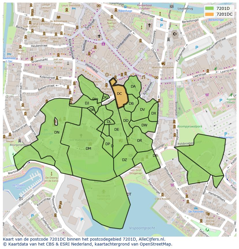Afbeelding van het postcodegebied 7201 DC op de kaart.