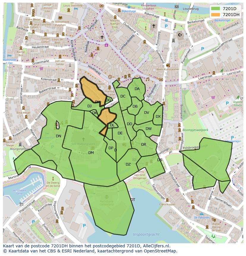 Afbeelding van het postcodegebied 7201 DH op de kaart.
