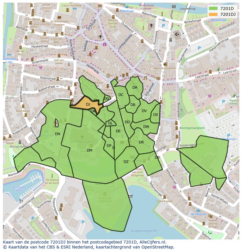 Afbeelding van het postcodegebied 7201 DJ op de kaart.