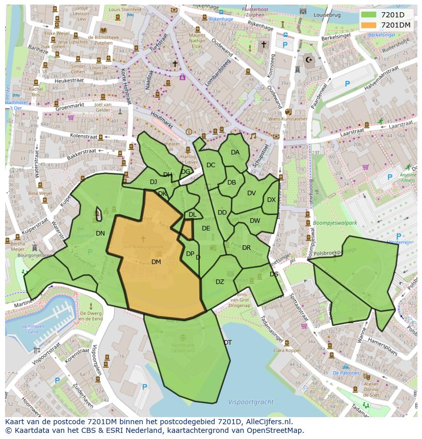 Afbeelding van het postcodegebied 7201 DM op de kaart.
