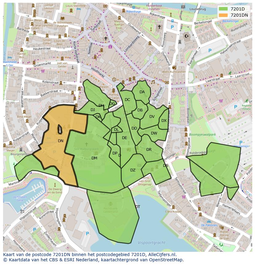Afbeelding van het postcodegebied 7201 DN op de kaart.
