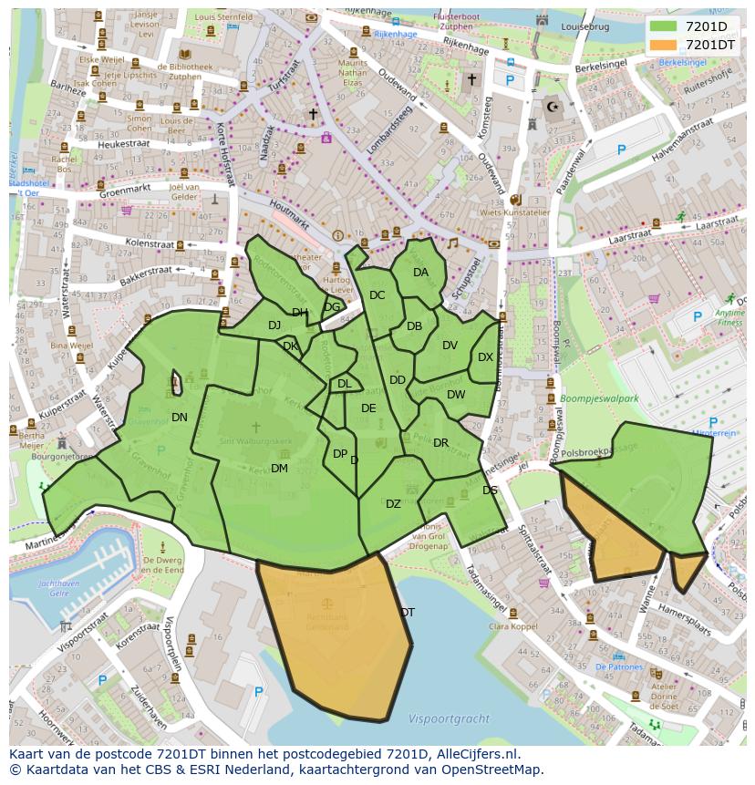 Afbeelding van het postcodegebied 7201 DT op de kaart.