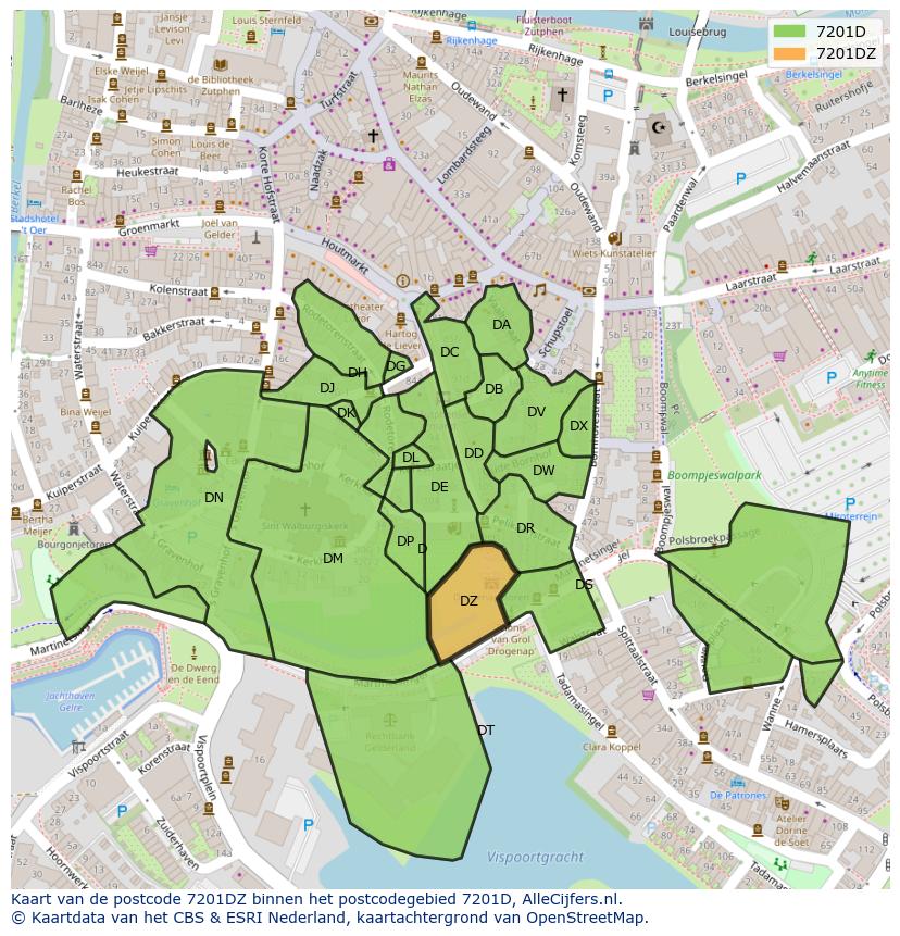 Afbeelding van het postcodegebied 7201 DZ op de kaart.