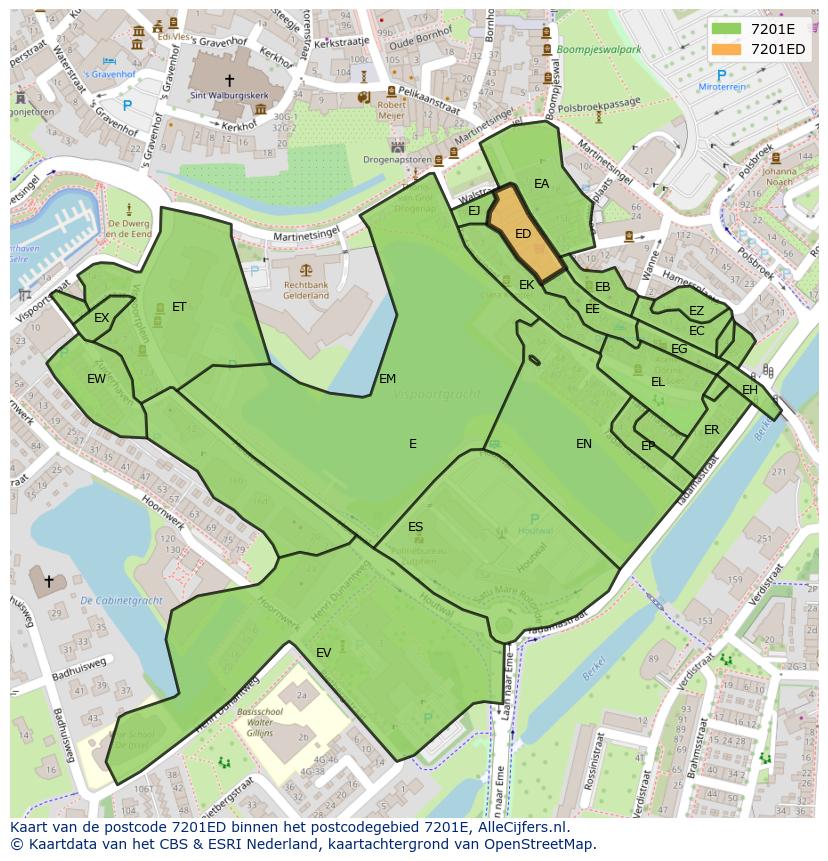 Afbeelding van het postcodegebied 7201 ED op de kaart.