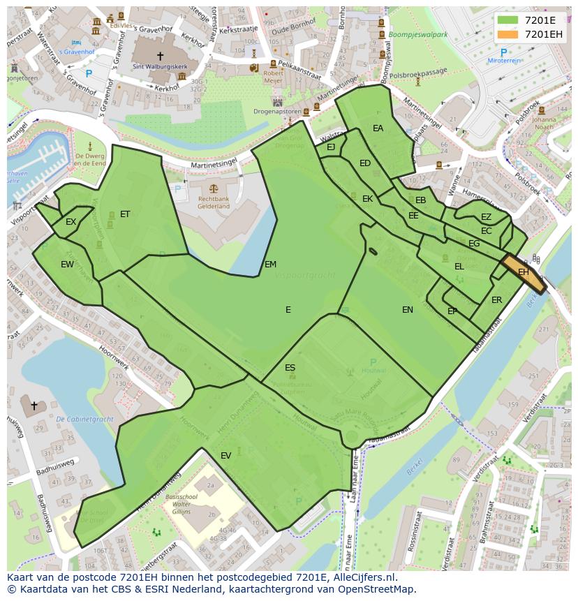 Afbeelding van het postcodegebied 7201 EH op de kaart.