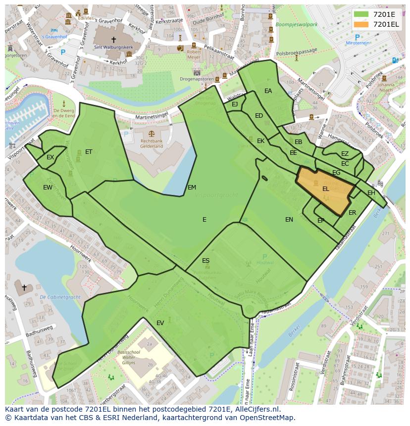 Afbeelding van het postcodegebied 7201 EL op de kaart.