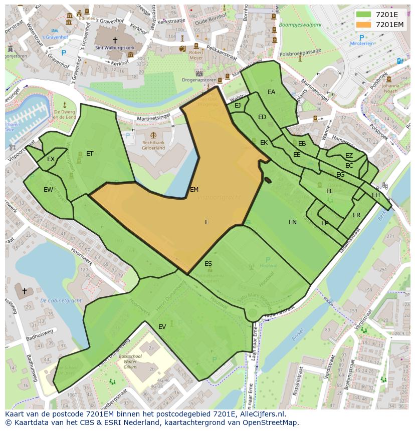 Afbeelding van het postcodegebied 7201 EM op de kaart.