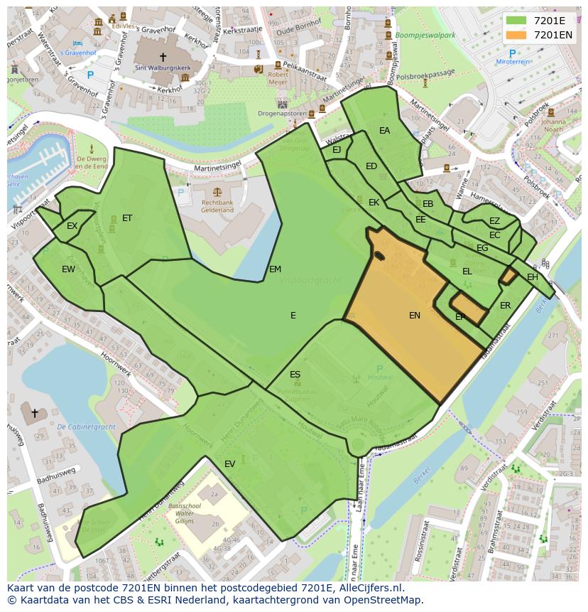 Afbeelding van het postcodegebied 7201 EN op de kaart.