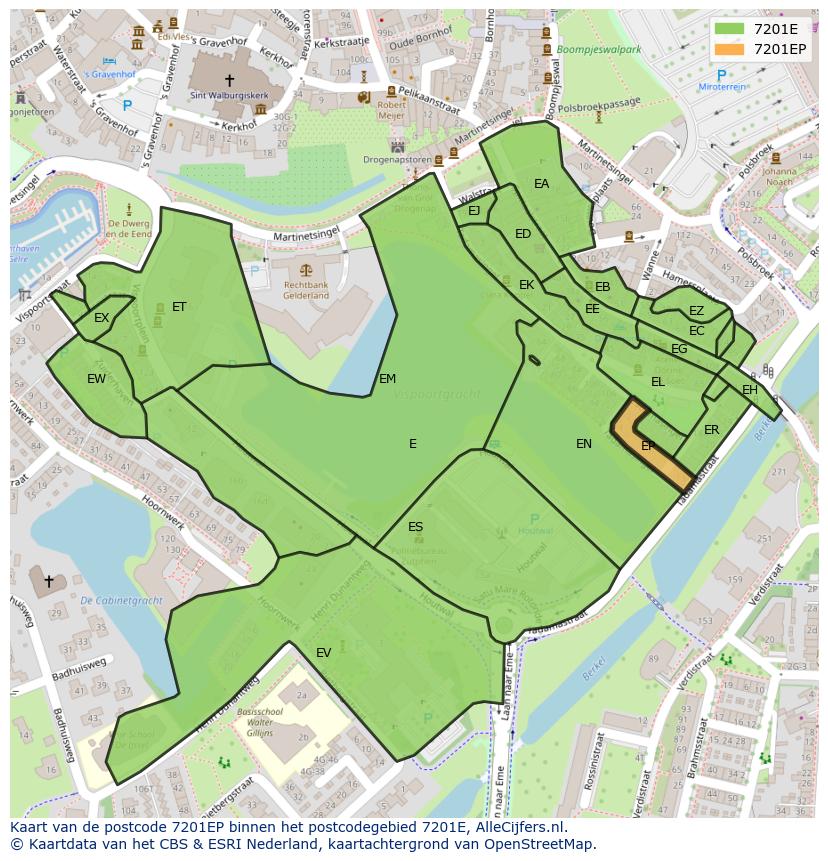 Afbeelding van het postcodegebied 7201 EP op de kaart.