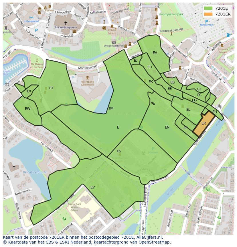 Afbeelding van het postcodegebied 7201 ER op de kaart.