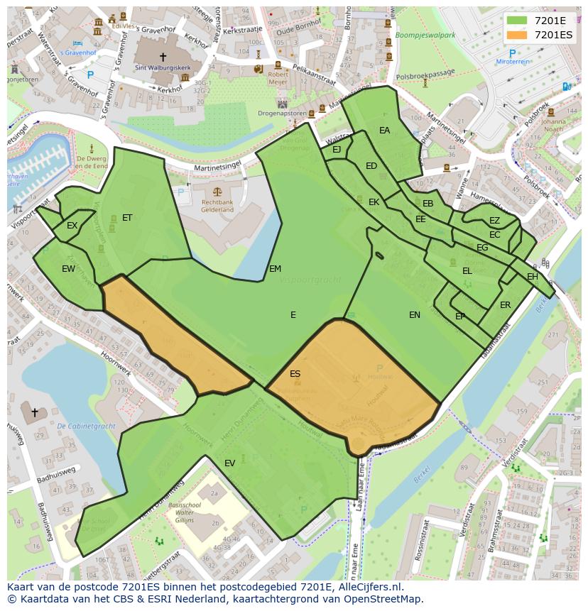 Afbeelding van het postcodegebied 7201 ES op de kaart.