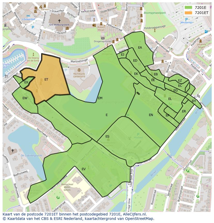 Afbeelding van het postcodegebied 7201 ET op de kaart.