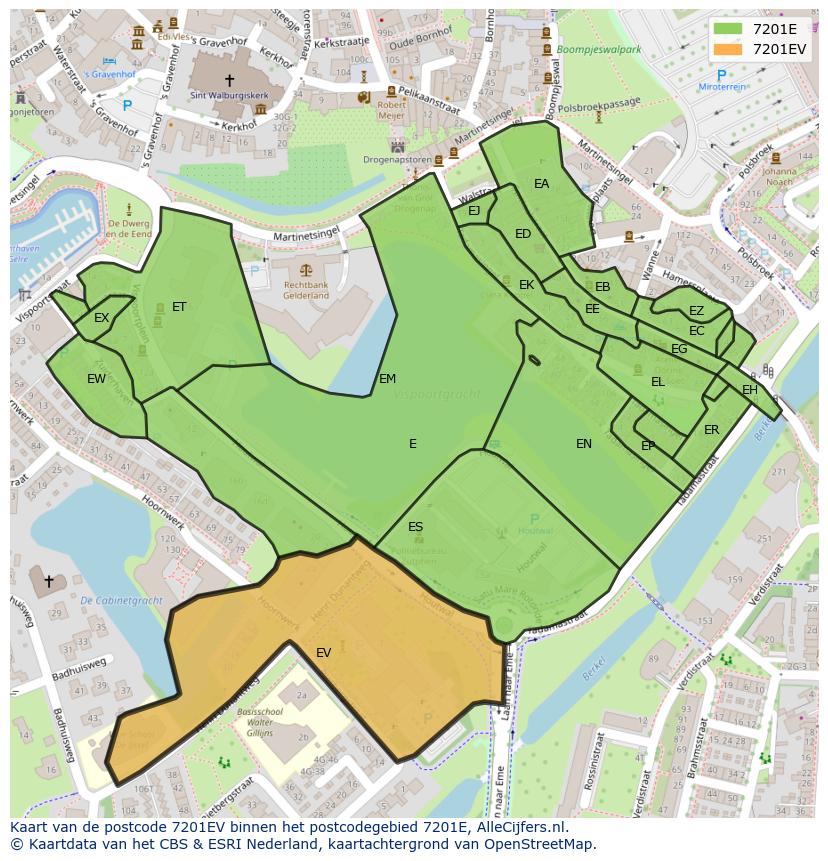 Afbeelding van het postcodegebied 7201 EV op de kaart.