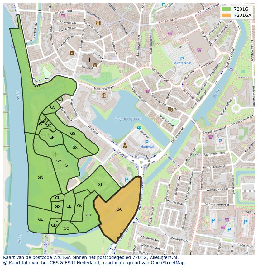 Afbeelding van het postcodegebied 7201 GA op de kaart.