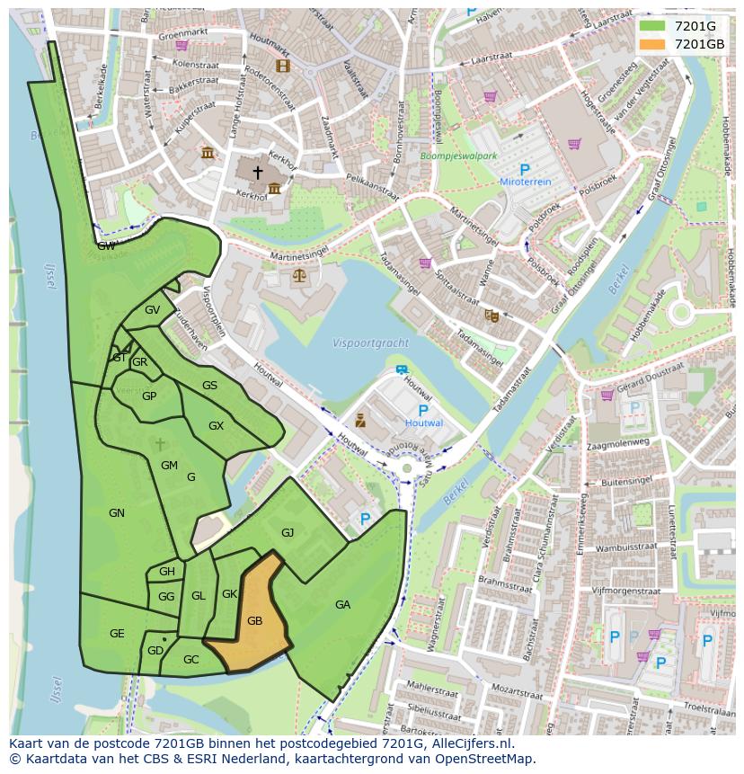 Afbeelding van het postcodegebied 7201 GB op de kaart.