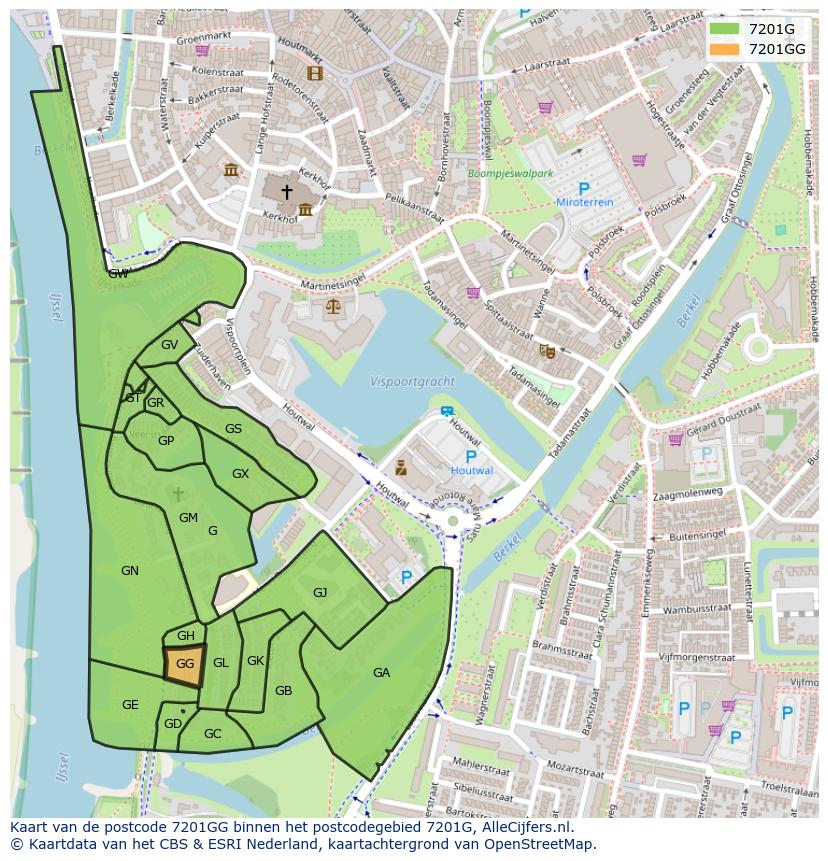 Afbeelding van het postcodegebied 7201 GG op de kaart.