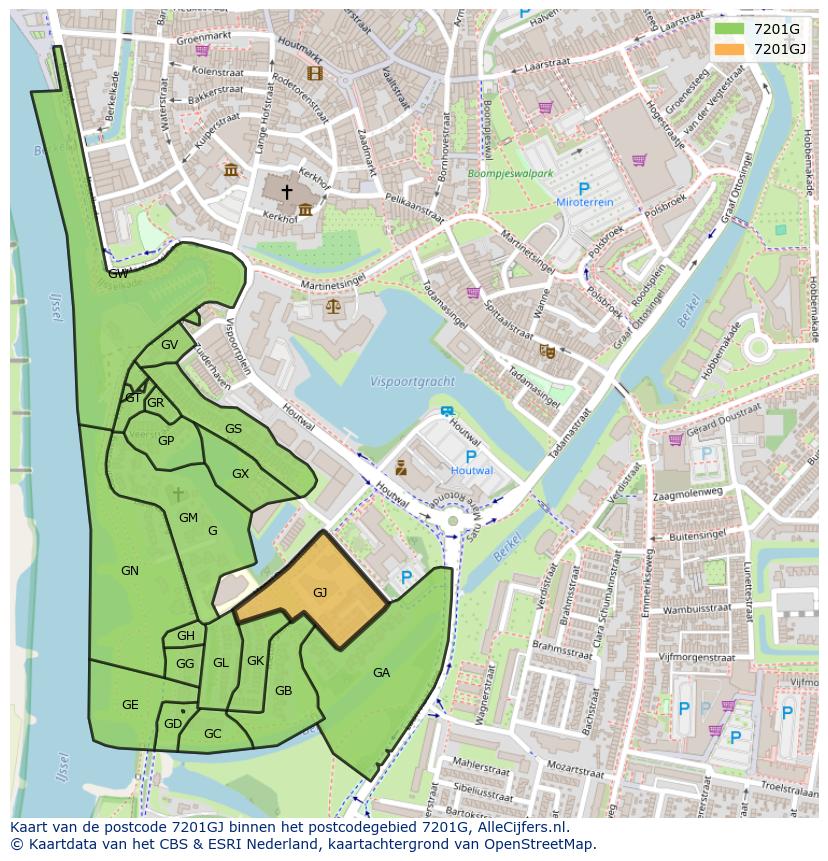 Afbeelding van het postcodegebied 7201 GJ op de kaart.