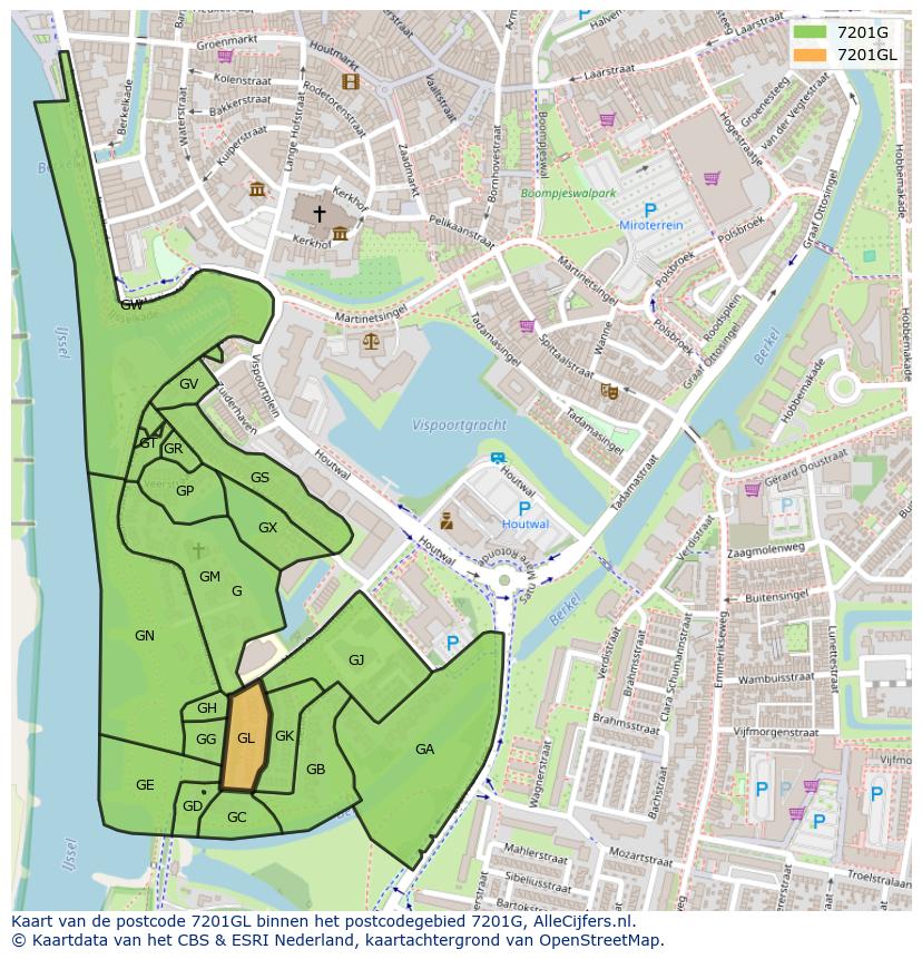 Afbeelding van het postcodegebied 7201 GL op de kaart.