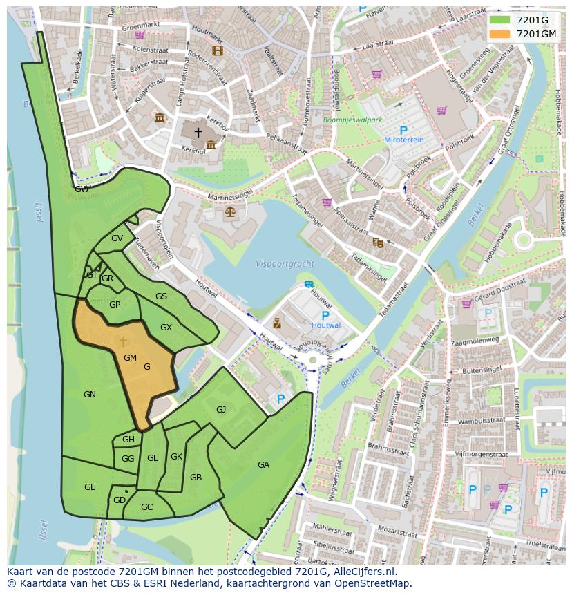 Afbeelding van het postcodegebied 7201 GM op de kaart.