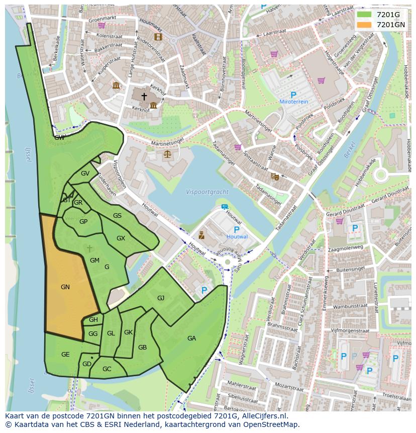 Afbeelding van het postcodegebied 7201 GN op de kaart.