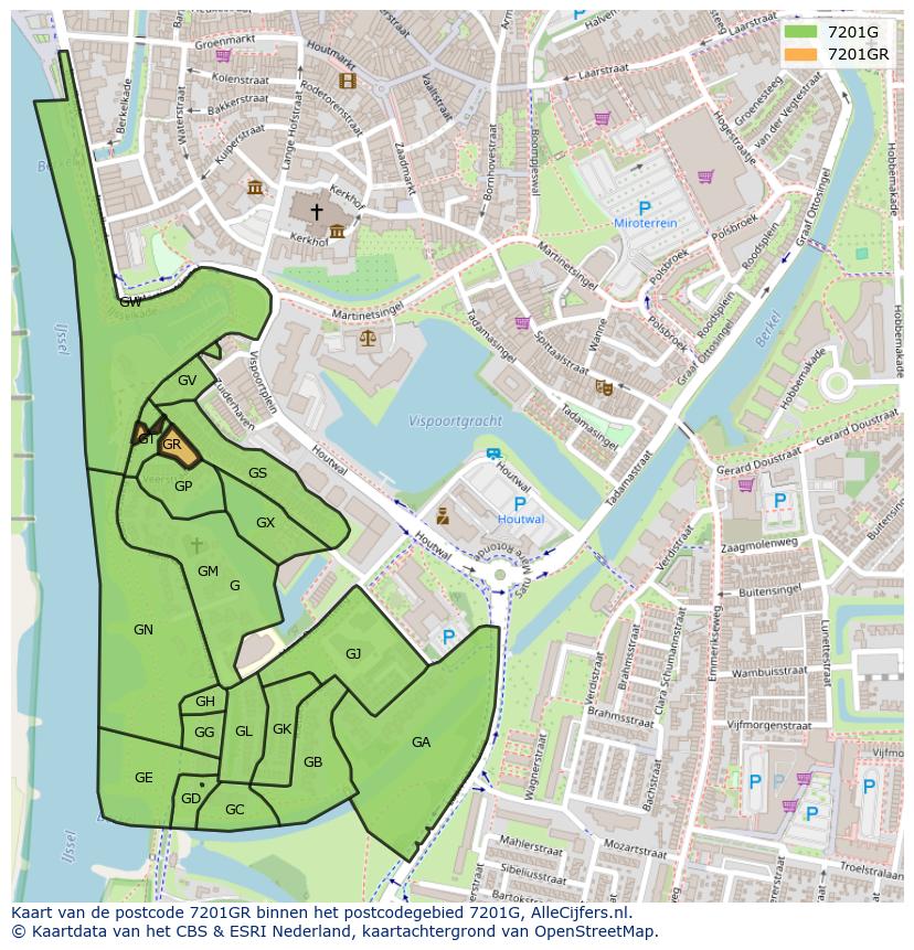 Afbeelding van het postcodegebied 7201 GR op de kaart.