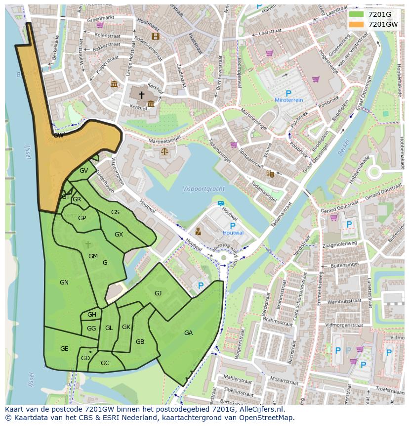 Afbeelding van het postcodegebied 7201 GW op de kaart.