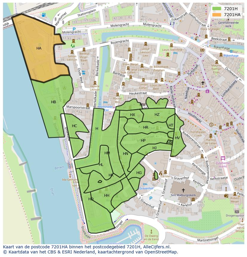 Afbeelding van het postcodegebied 7201 HA op de kaart.