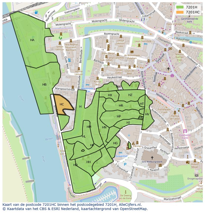 Afbeelding van het postcodegebied 7201 HC op de kaart.