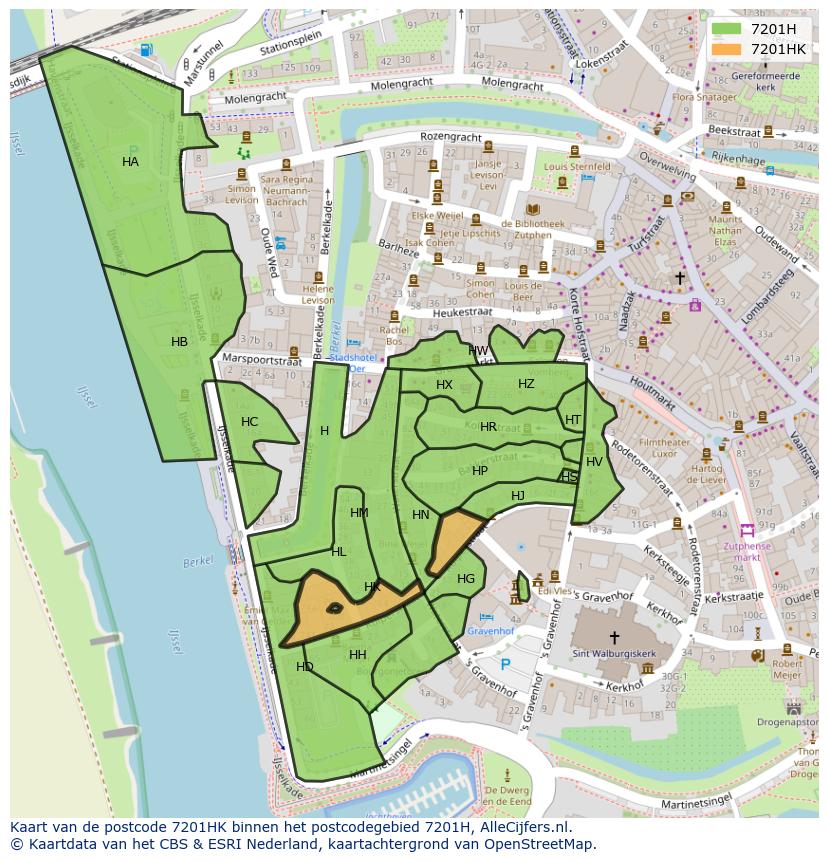 Afbeelding van het postcodegebied 7201 HK op de kaart.