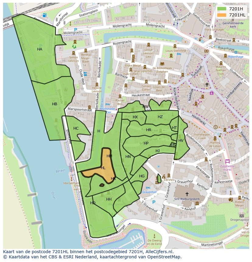 Afbeelding van het postcodegebied 7201 HL op de kaart.