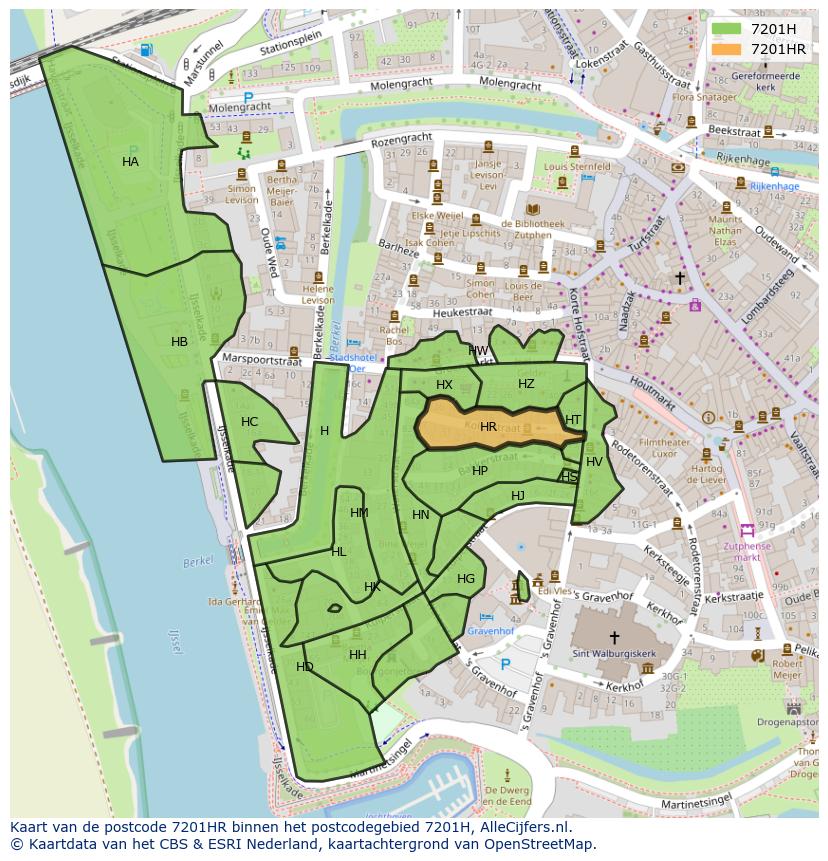 Afbeelding van het postcodegebied 7201 HR op de kaart.