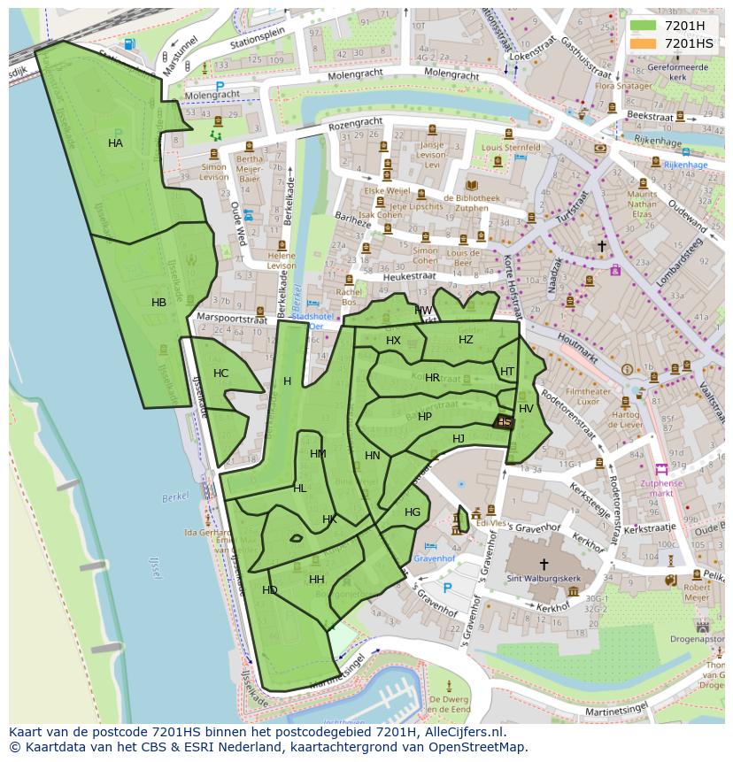 Afbeelding van het postcodegebied 7201 HS op de kaart.