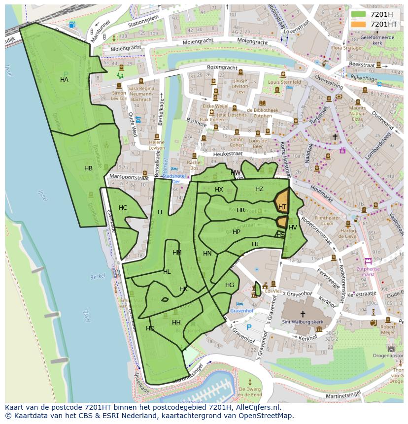 Afbeelding van het postcodegebied 7201 HT op de kaart.