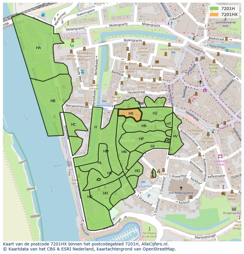 Afbeelding van het postcodegebied 7201 HX op de kaart.