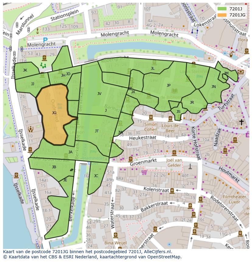 Afbeelding van het postcodegebied 7201 JG op de kaart.