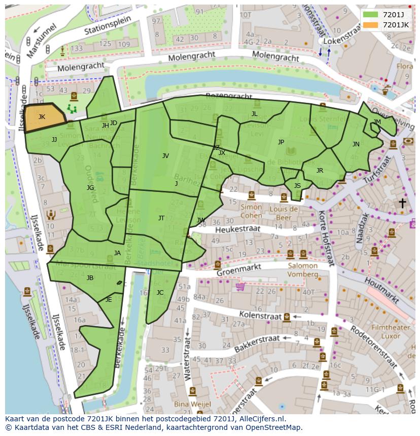 Afbeelding van het postcodegebied 7201 JK op de kaart.