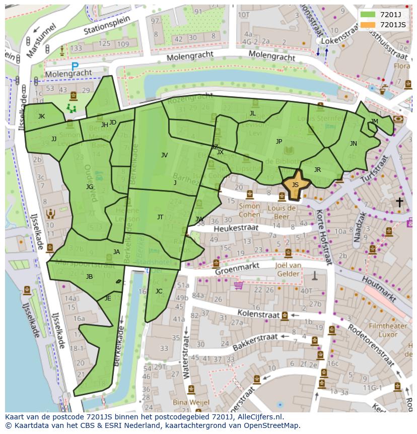 Afbeelding van het postcodegebied 7201 JS op de kaart.