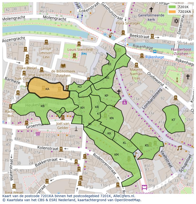Afbeelding van het postcodegebied 7201 KA op de kaart.