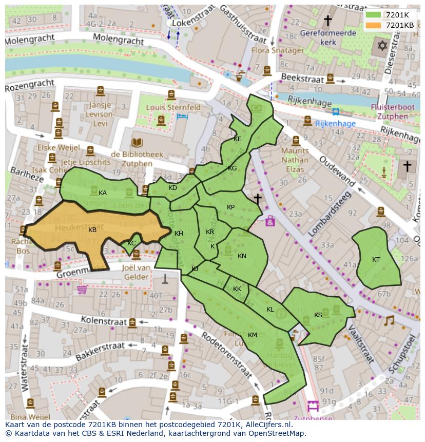Afbeelding van het postcodegebied 7201 KB op de kaart.