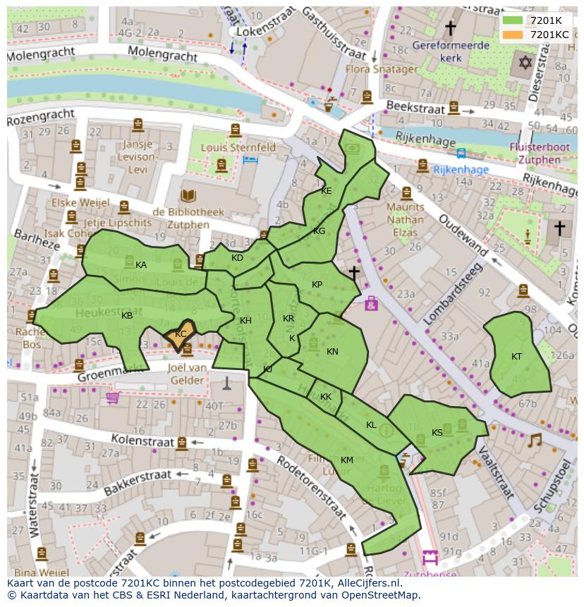 Afbeelding van het postcodegebied 7201 KC op de kaart.