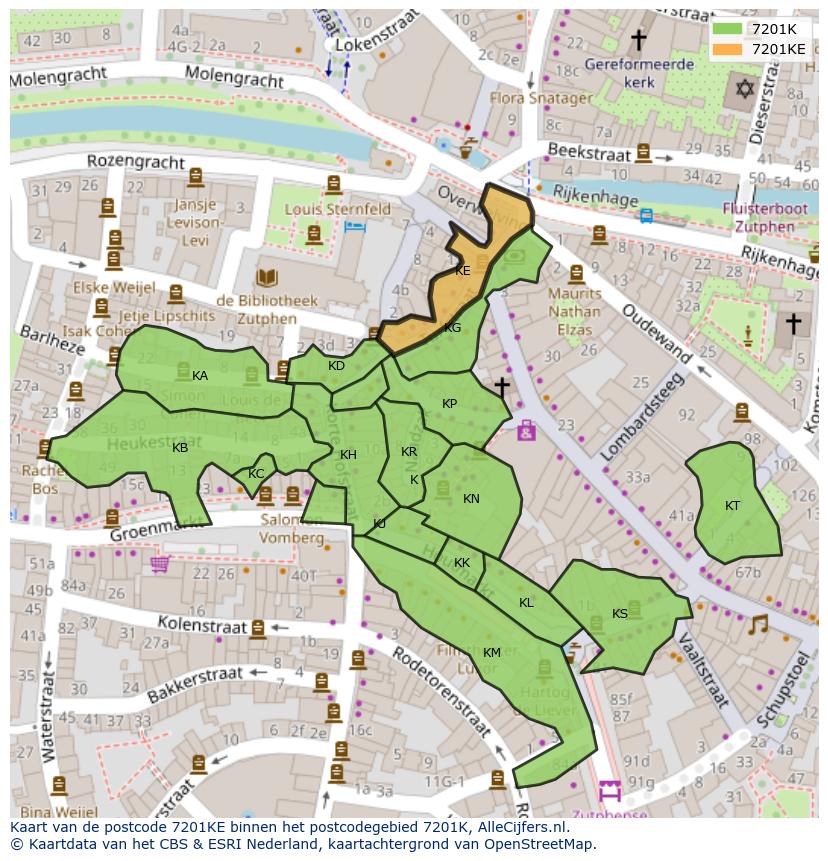 Afbeelding van het postcodegebied 7201 KE op de kaart.