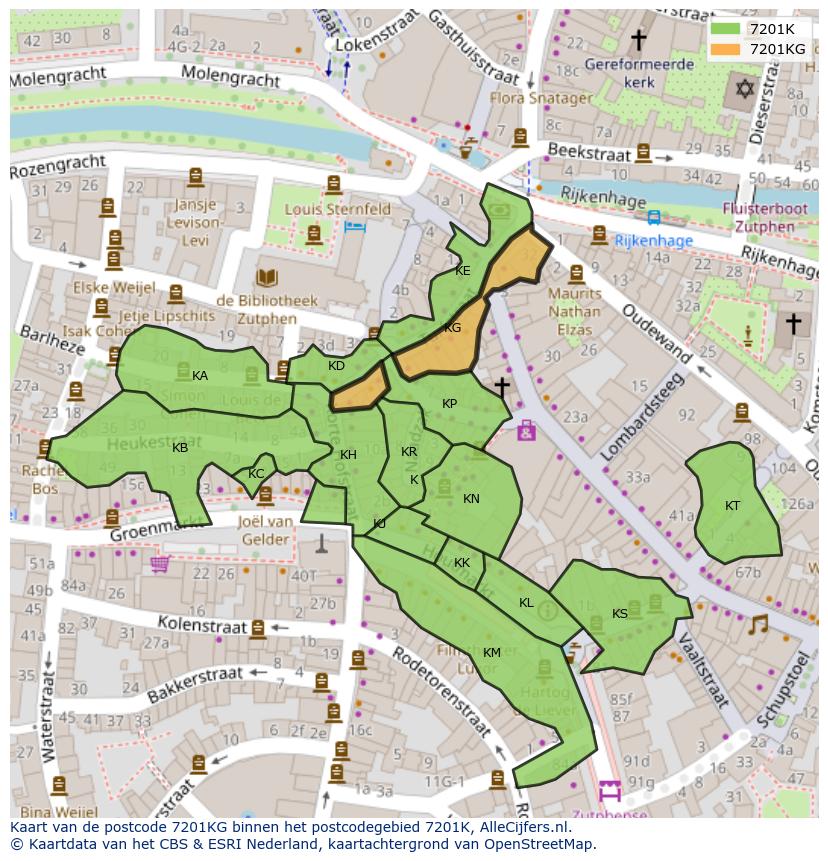 Afbeelding van het postcodegebied 7201 KG op de kaart.