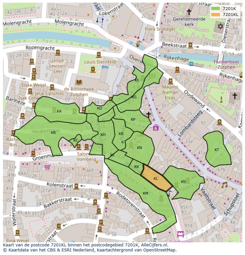 Afbeelding van het postcodegebied 7201 KL op de kaart.